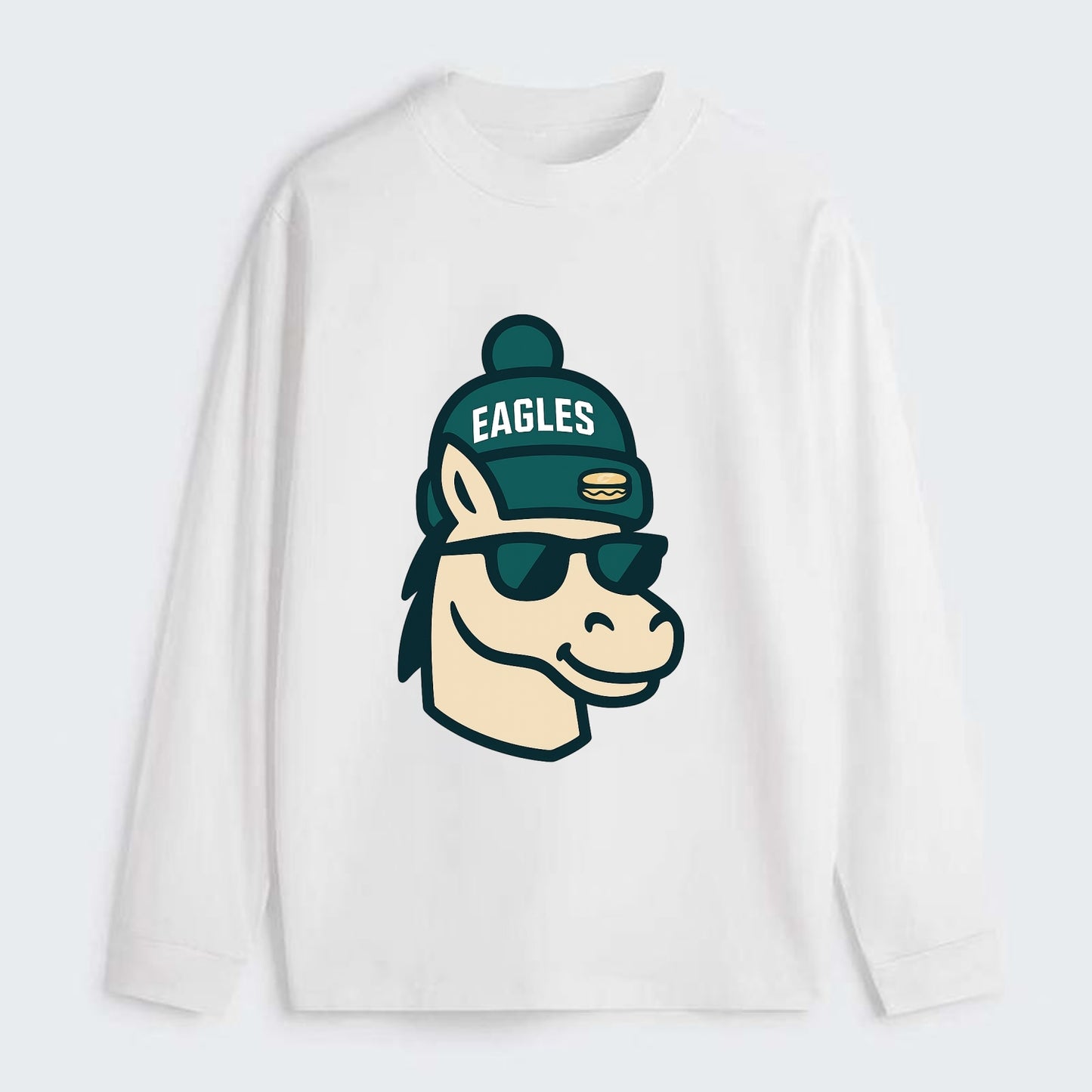 Philadelphia Horse wearing Eagles beanie with cheesesteak patch and - Classic Long Sleeve Shirt - White