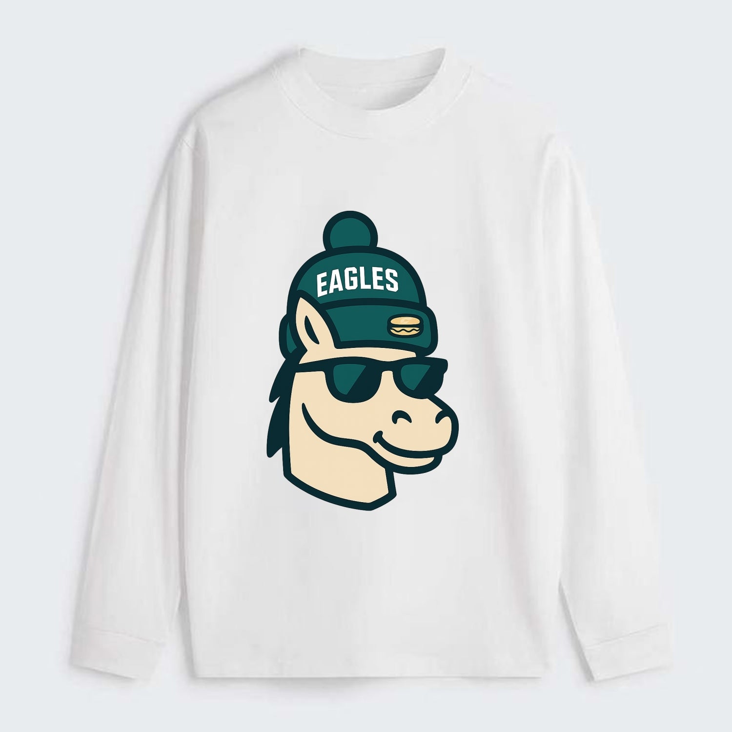 Philadelphia Horse wearing Eagles beanie with cheesesteak patch and - Classic Long Sleeve Shirt - White