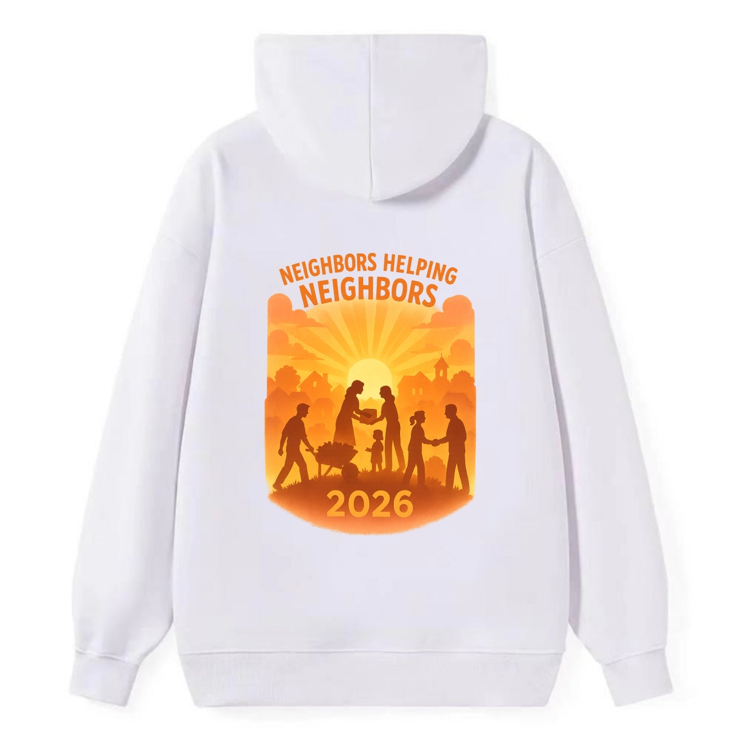 Local communities thriving with shared resources - "Neighbors Helping - Classic Pullover Hoodie - White