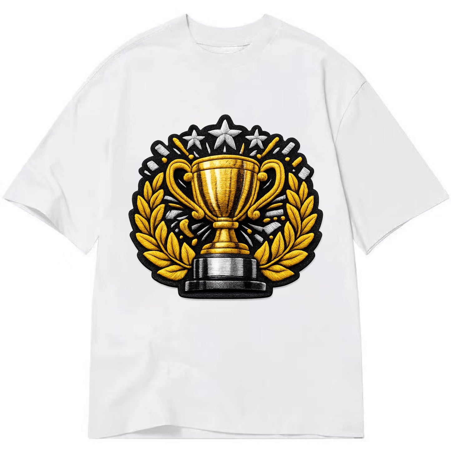 Embroidered patch design - CHAMPIONSHIP TROPHY - golden trophy cup with laurels - Classic T-shirt - White