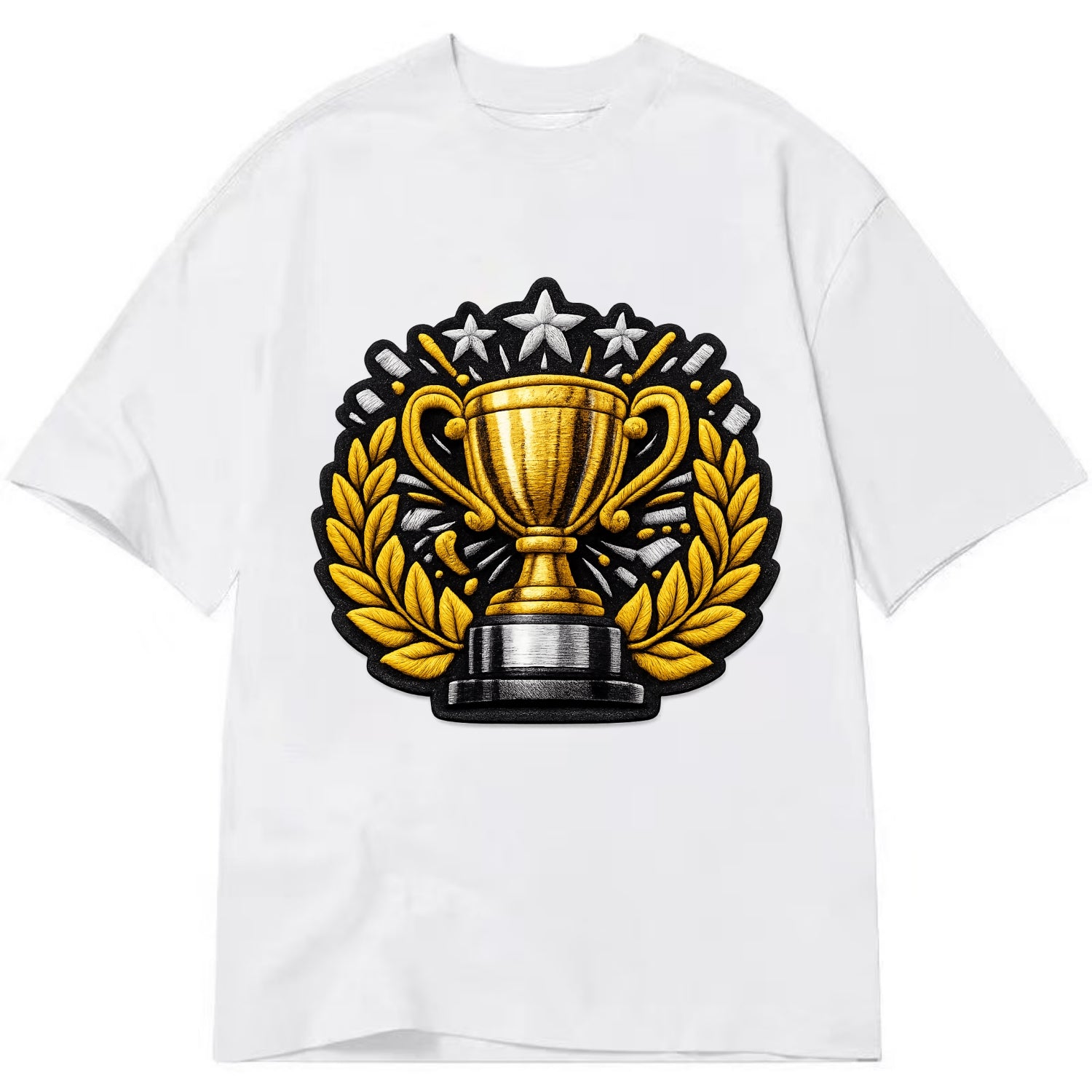 Embroidered patch design - CHAMPIONSHIP TROPHY - golden trophy cup with laurels - Classic T-shirt - White
