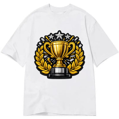 Embroidered patch design - CHAMPIONSHIP TROPHY - golden trophy cup with laurels - Classic T-shirt - White