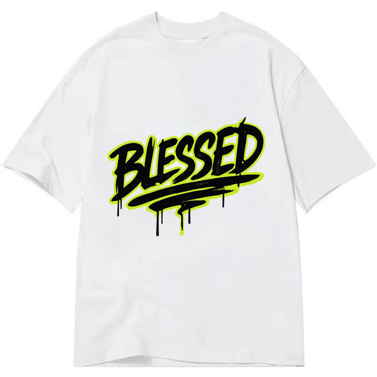 Bold typography design - "BLESSED" - recognizing good fortune, abundance - Classic T-shirt - White