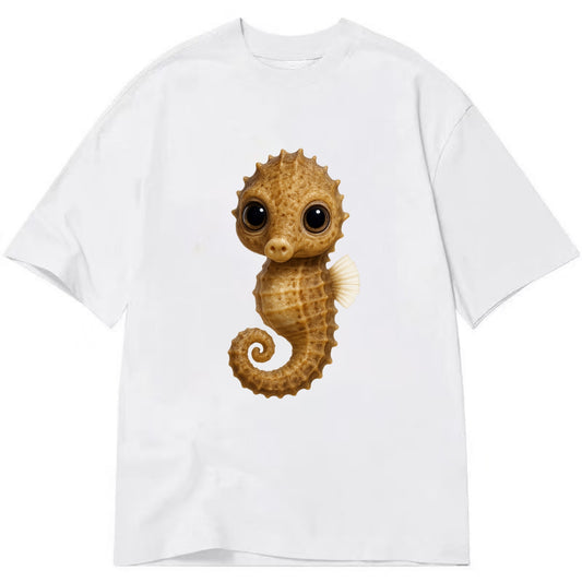 Baby Seahorse - curled tail, snout, large eyes, front-facing, delicate and cute - Classic T-shirt - White