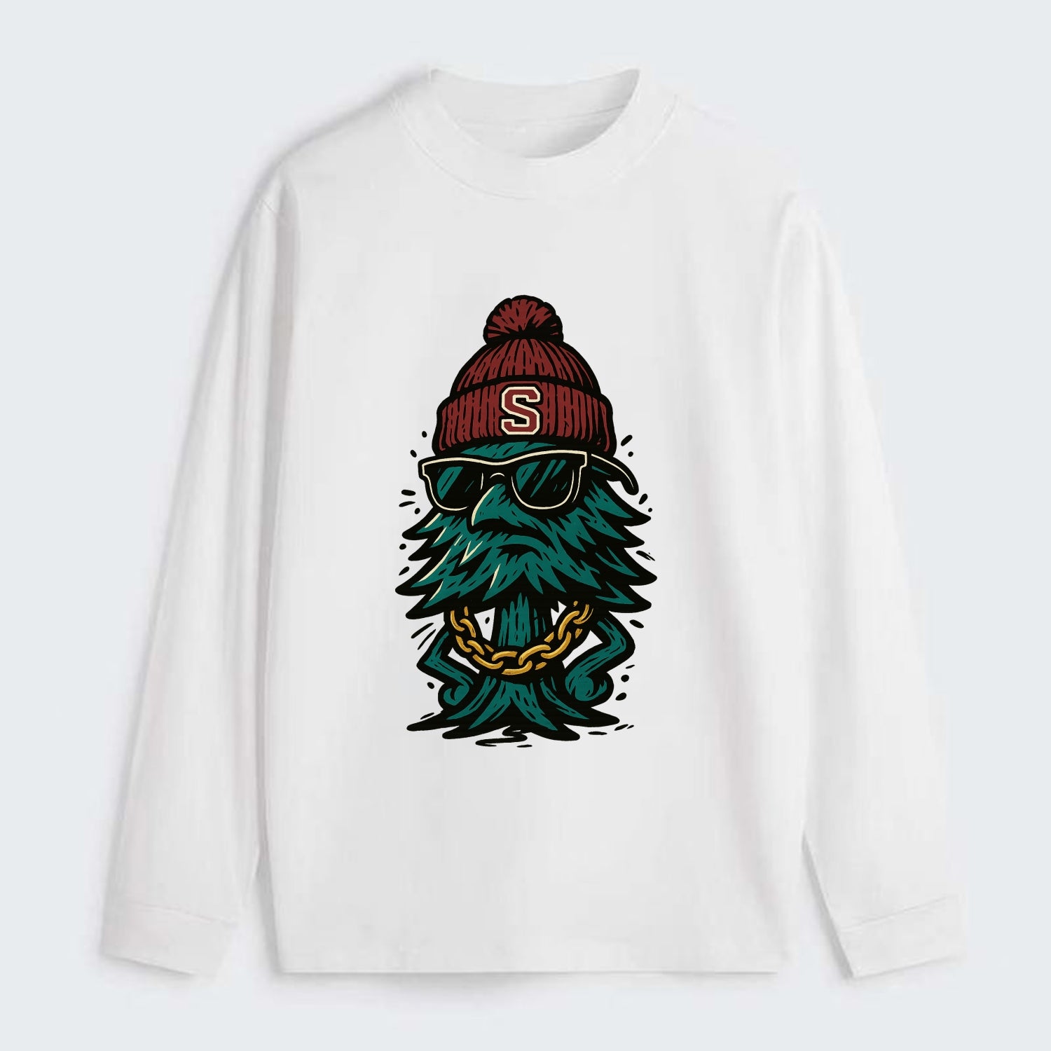 Palo Alto Tree wearing Stanford beanie with S patch - Classic Long Sleeve Shirt - White