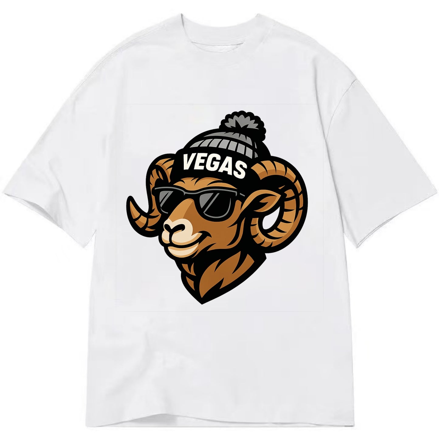 Vegas Desert Bighorn wearing Raiders silver and black beanie with pom pom and - Classic T-shirt - White