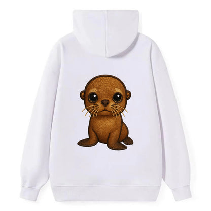Baby California Sea Lion - golden brown, large expressive eyes, whiskers, - Classic Pullover Hoodie - White