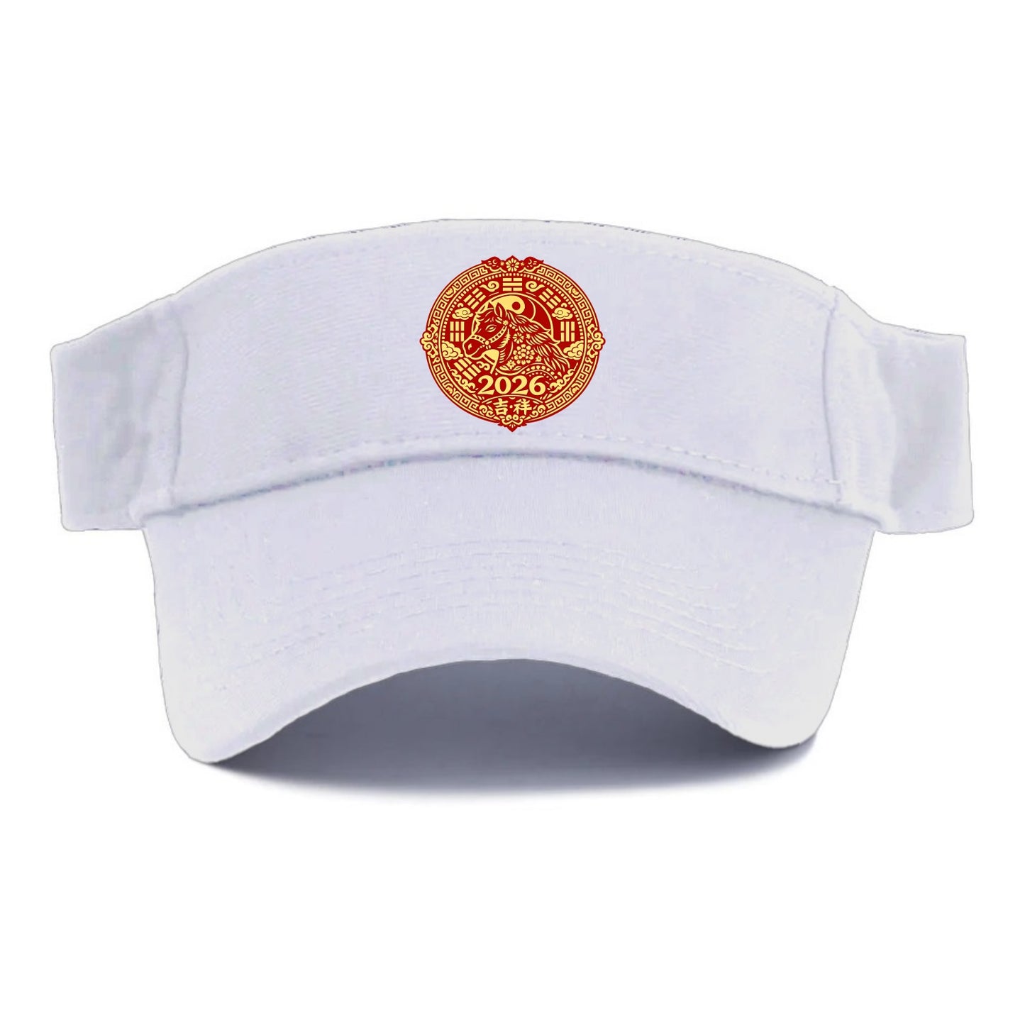 LUCKY HORSE MEDALLION | Circular medallion with horse profile | Intricate Chinese pattern - Visor - White