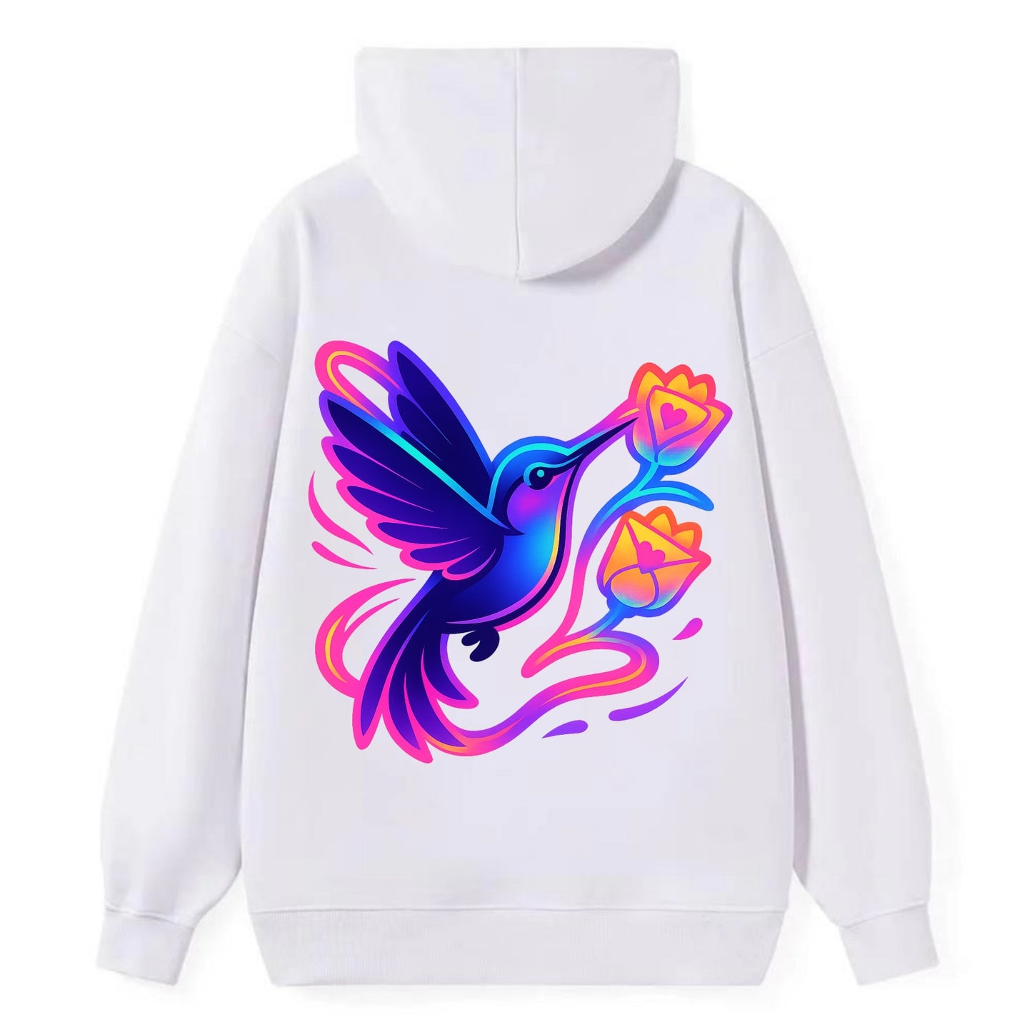 Hummingbird delivering miniature love letters tucked inside flower - Classic Pullover Hoodie - White
