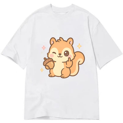 sweet squirrel holding acorn in one paw, flipping off with the other - Classic T-shirt - White