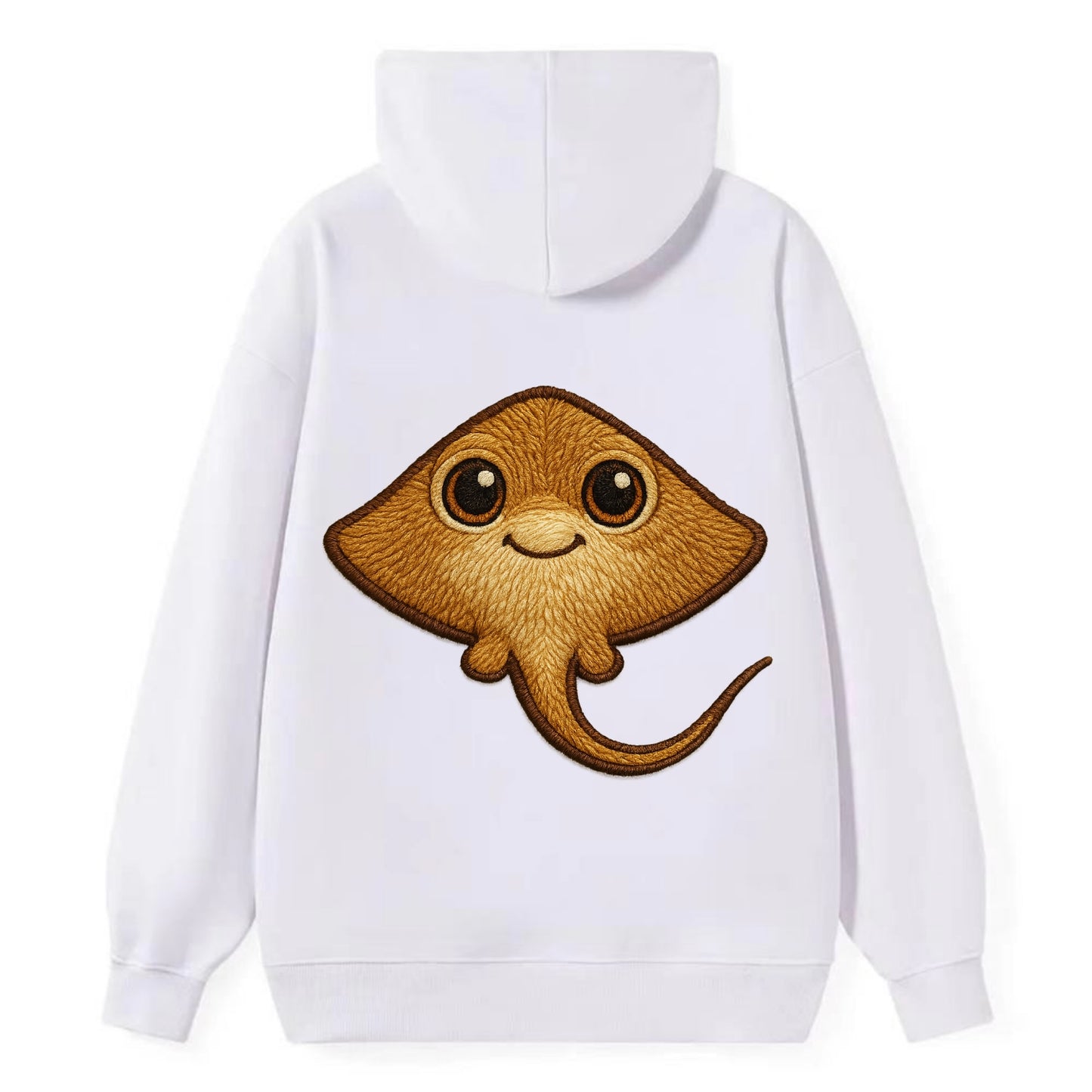 Baby Stingray - flat body, long tail, eyes on top, front-facing, friendly - Classic Pullover Hoodie - White