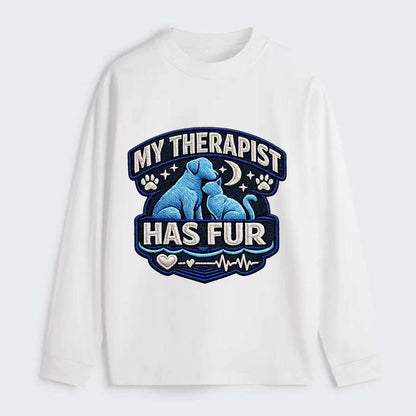 MY THERAPIST HAS FUR - pet silhouette in calming blue , emotional - Classic Long Sleeve Shirt - White