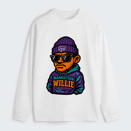 Manhattan Willie wearing Kansas State beanie with powercat patch - Classic Long Sleeve Shirt - White