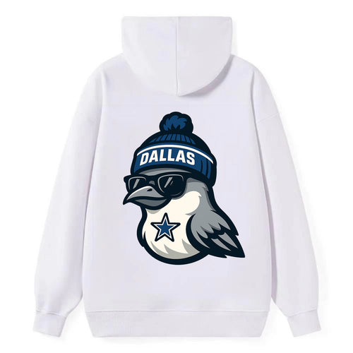 Dallas Mockingbird wearing Cowboys beanie with sheriff star and wayfarer - Classic Pullover Hoodie