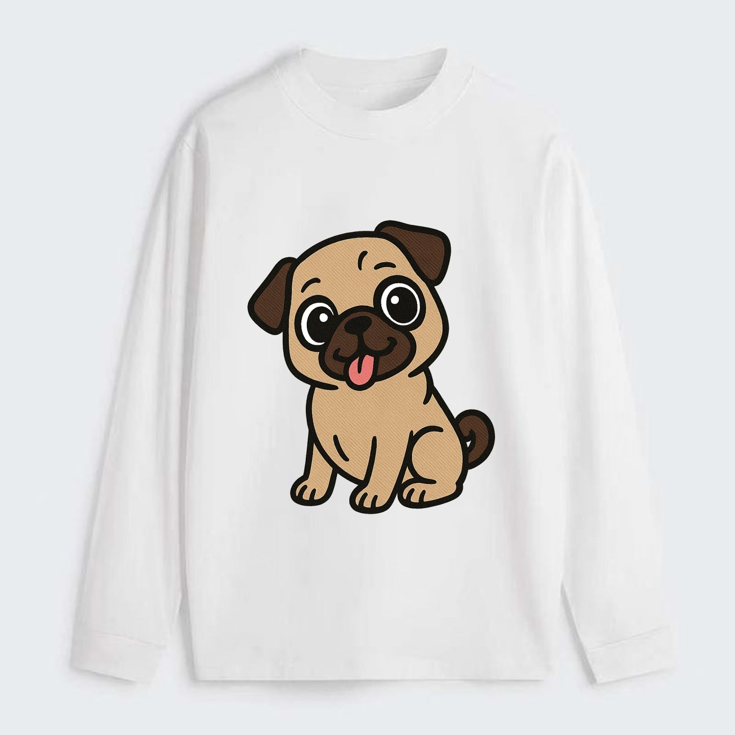 Pug - Tilted head with tongue out - Classic Long Sleeve Shirt - White