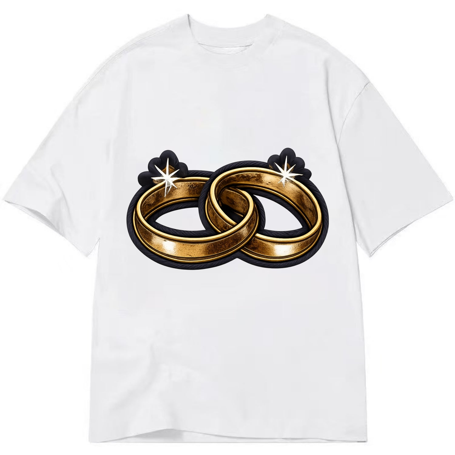 WEDDING RINGS - interlocked bands in gold , marriage - Classic T-shirt - White