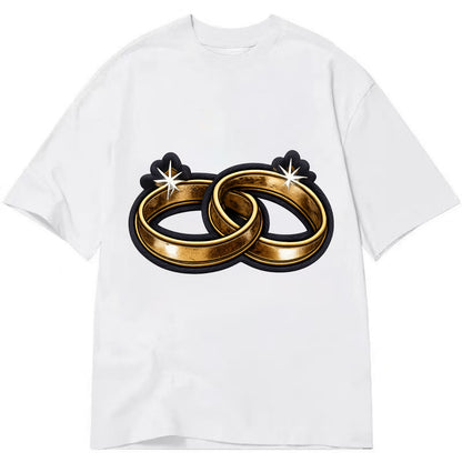 WEDDING RINGS - interlocked bands in gold , marriage - Classic T-shirt - White