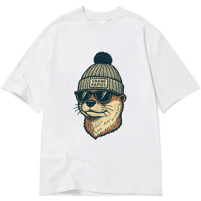 Grand Rapids River Otter wearing Grand Rapids beanie with pom pom and wayfarer - Classic T-shirt - White
