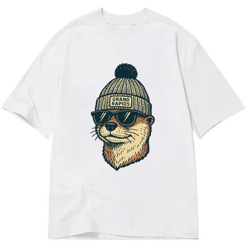 Grand Rapids River Otter wearing Grand Rapids beanie with pom pom and wayfarer - Classic T-shirt