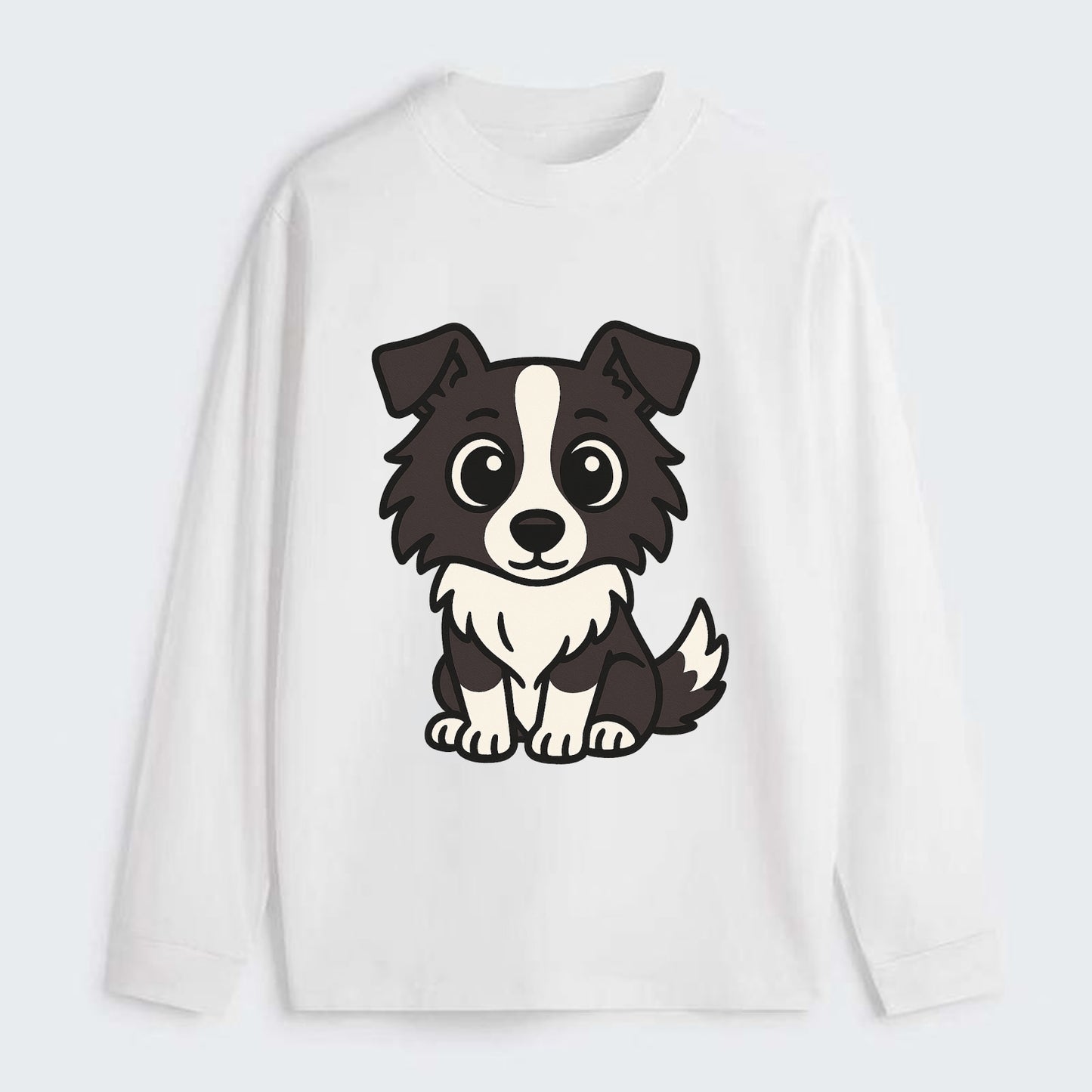 Border Collie - Intense stare sitting pose - Classic Long Sleeve Shirt - White