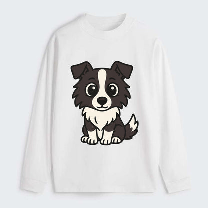 Border Collie - Intense stare sitting pose - Classic Long Sleeve Shirt - White