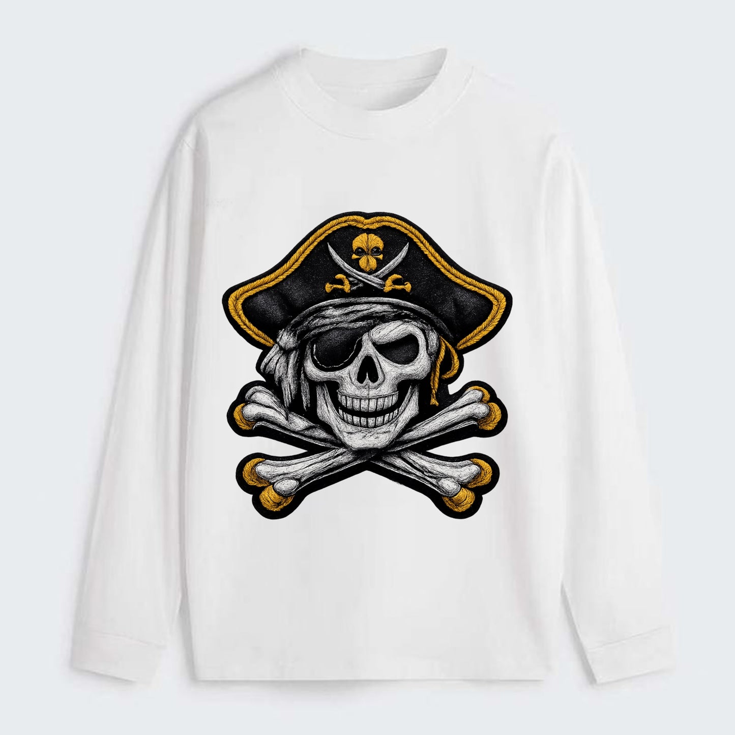 PIRATE SKULL - Jolly Roger skull in black and white , pirate - Classic Long Sleeve Shirt - White