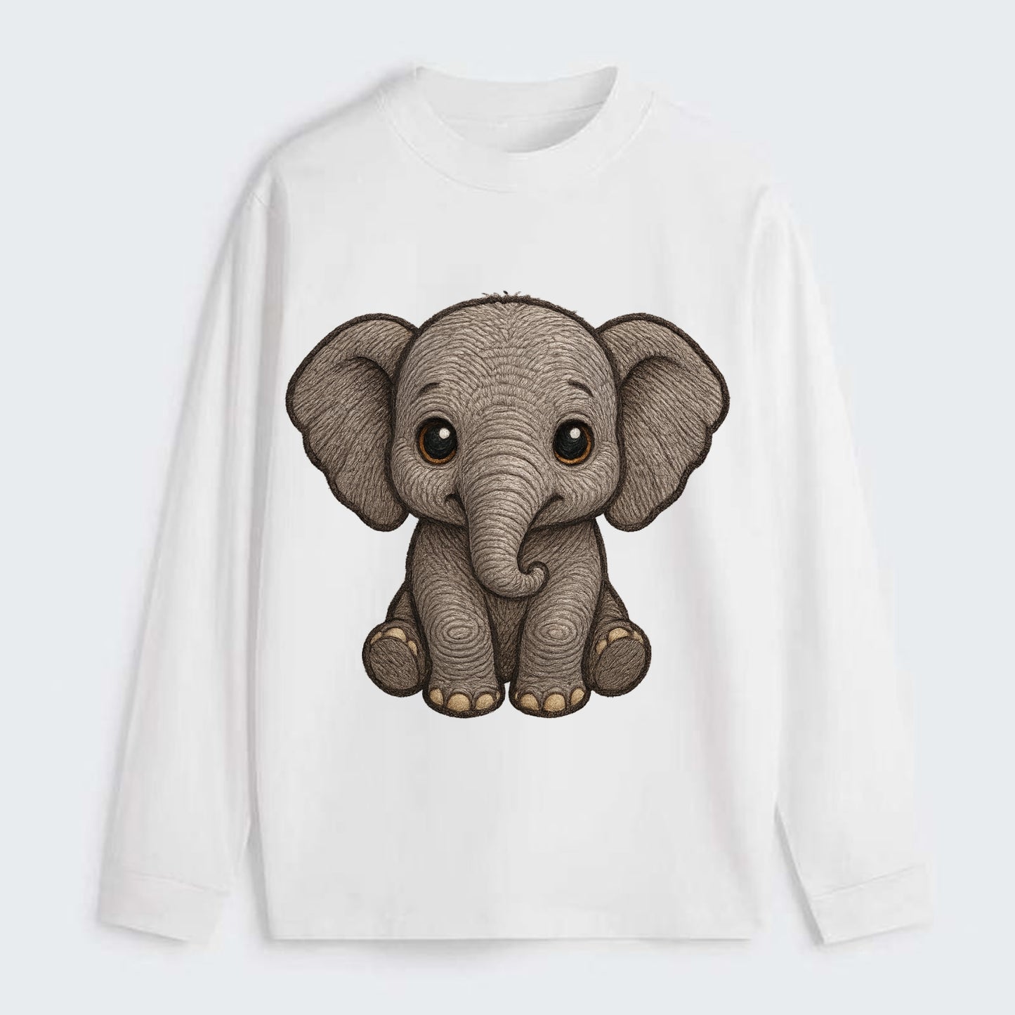 Baby Elephant - gray wrinkly, tiny trunk, large floppy ears, kind dark - Classic Long Sleeve Shirt - White