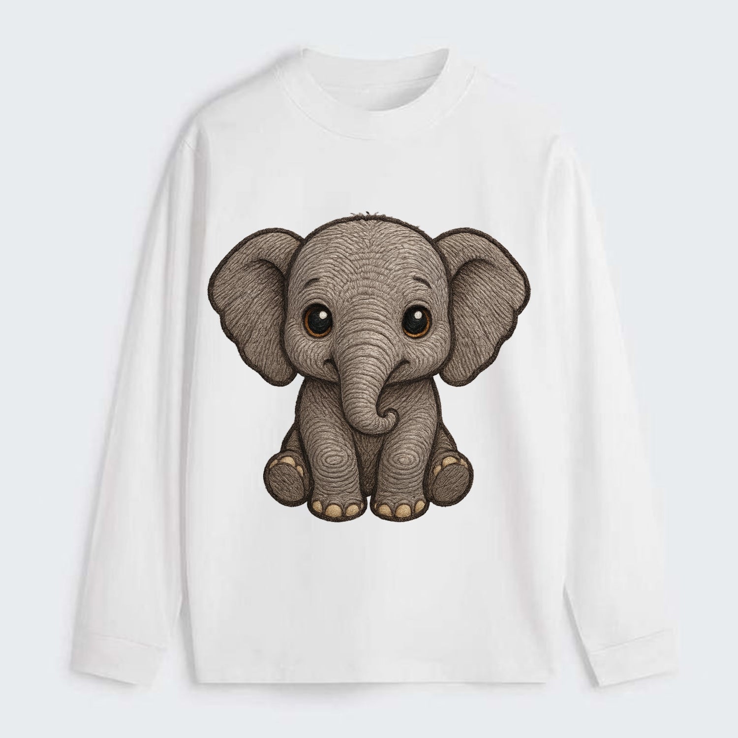 Baby Elephant - gray wrinkly, tiny trunk, large floppy ears, kind dark - Classic Long Sleeve Shirt - White