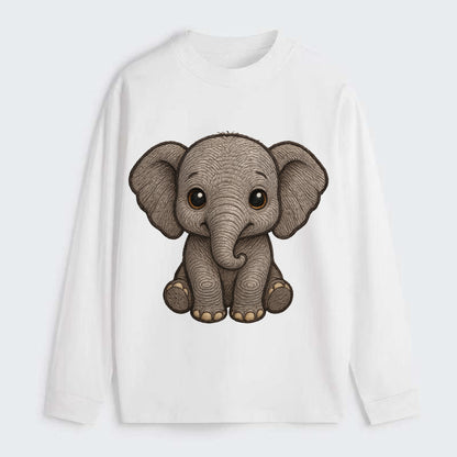 Baby Elephant - gray wrinkly, tiny trunk, large floppy ears, kind dark - Classic Long Sleeve Shirt - White