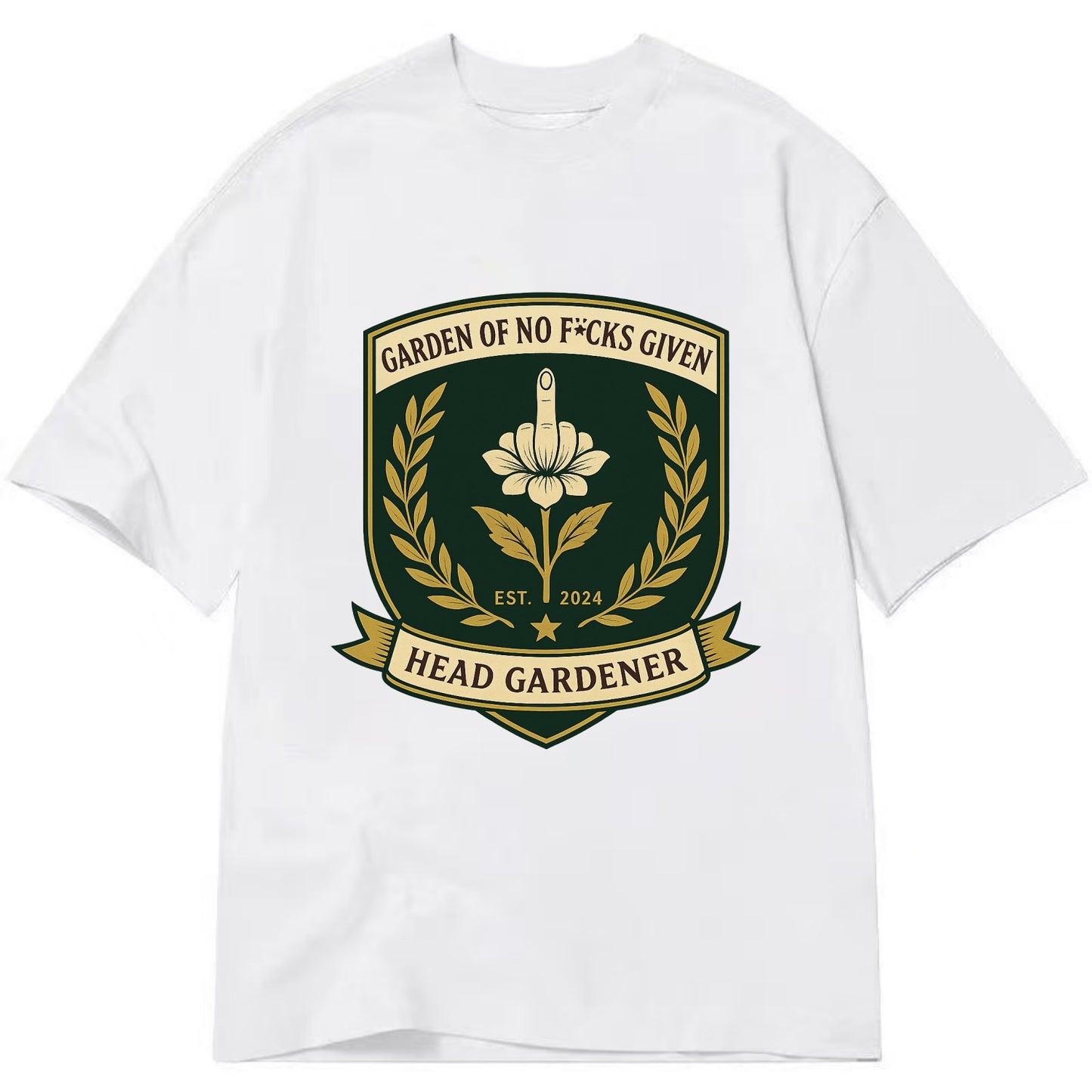 Shield with middle finger flower - "Garden of No F*cks Given - Head Gardener" - - Classic T-shirt - White