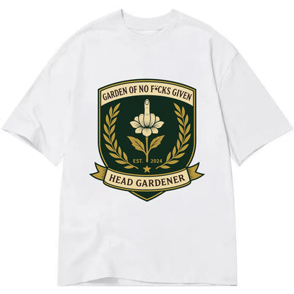 Shield with middle finger flower - "Garden of No F*cks Given - Head Gardener" - - Classic T-shirt - White