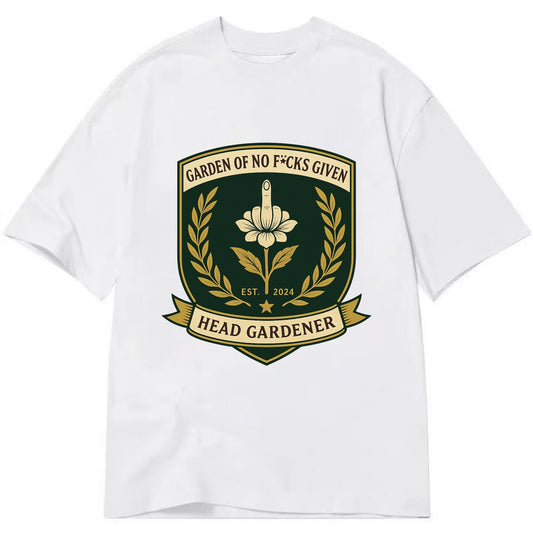 Shield with middle finger flower - "Garden of No F*cks Given - Head Gardener" - - Classic T-shirt - White