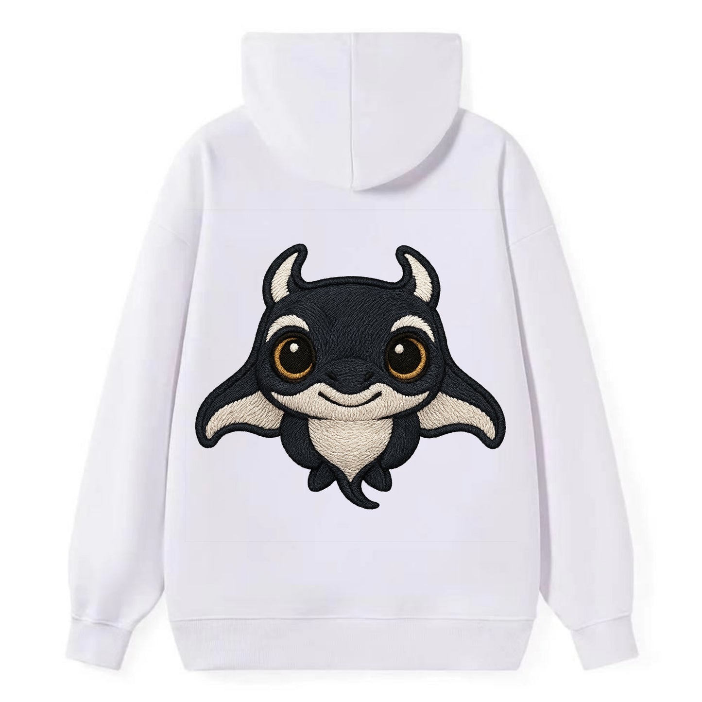Baby Manta Ray - dark with white markings, cephalic fins, gentle eyes, - Classic Pullover Hoodie - White