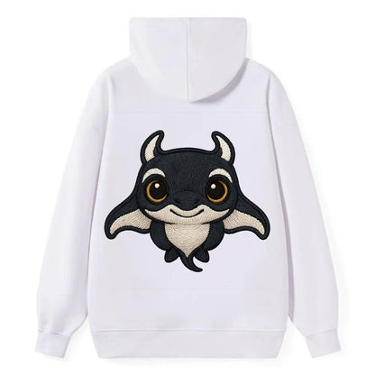 Baby Manta Ray - dark with white markings, cephalic fins, gentle eyes, - Classic Pullover Hoodie - White