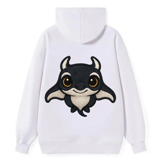 Baby Manta Ray - dark with white markings, cephalic fins, gentle eyes, - Classic Pullover Hoodie - White