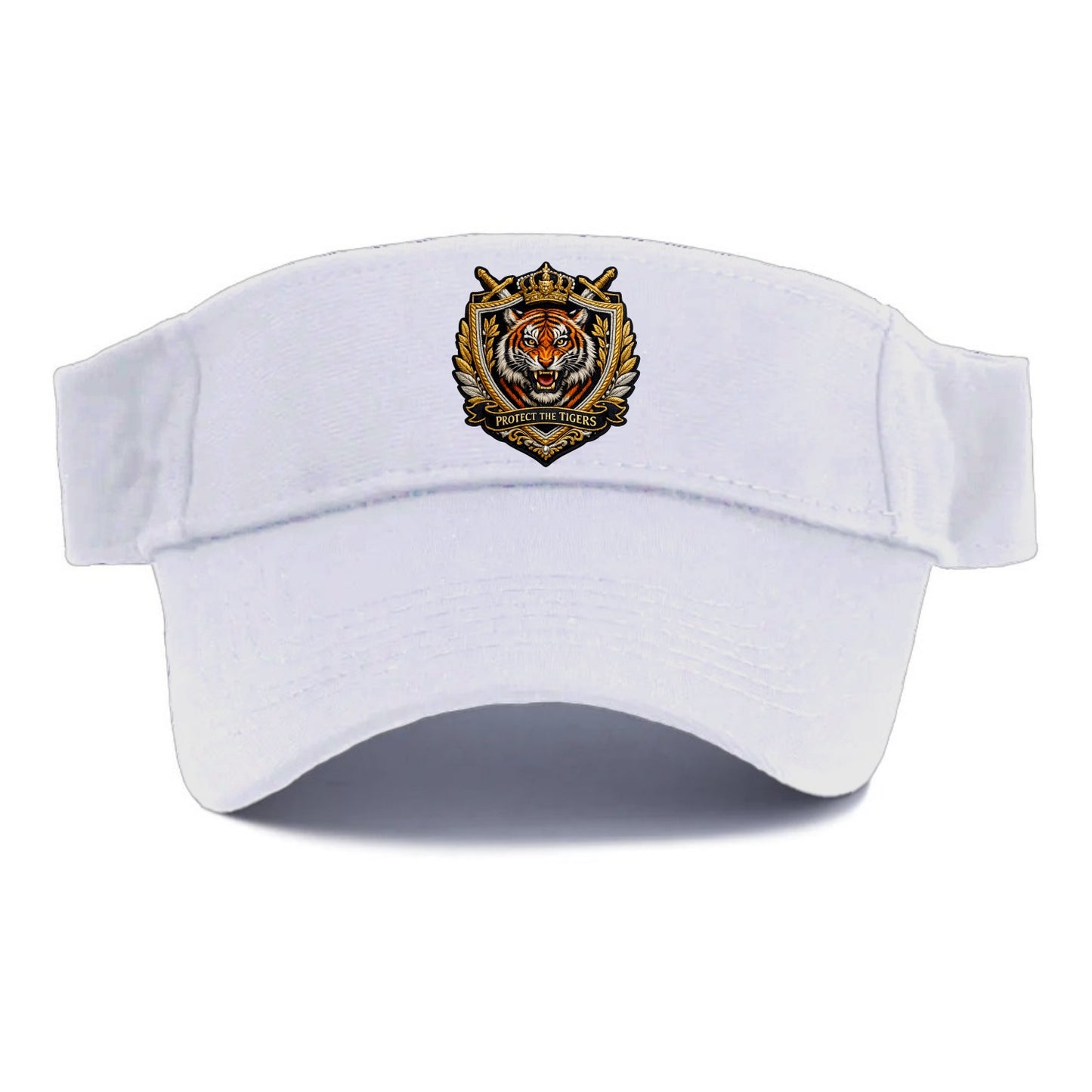 PROTECT THE TIGERS - tiger with shield in orange , big cat conservation - Visor - White