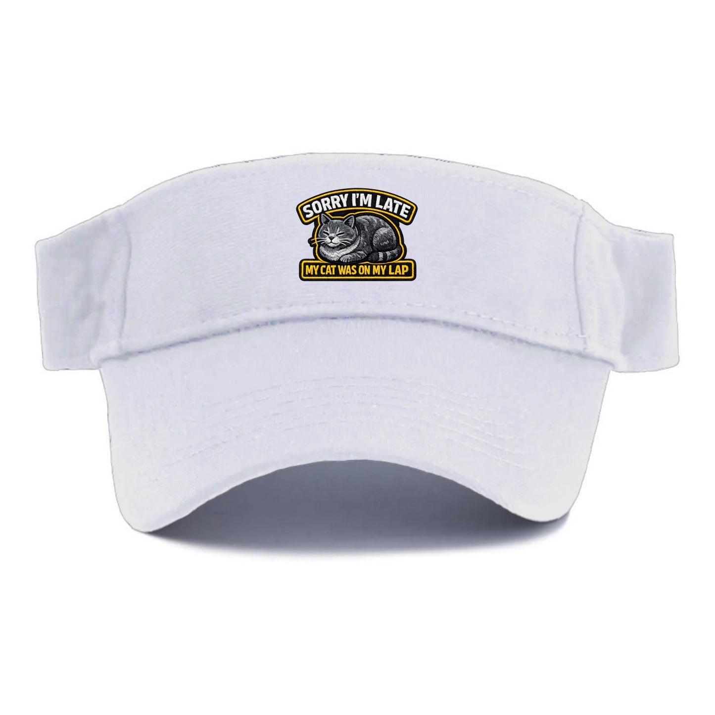 SORRY IM LATE MY CAT WAS ON MY LAP - cat loaf in gray , valid excuse - Visor - White