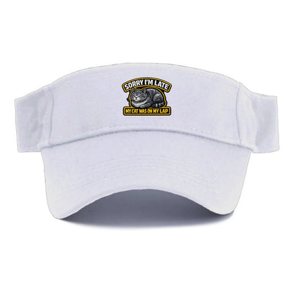 SORRY IM LATE MY CAT WAS ON MY LAP - cat loaf in gray , valid excuse - Visor - White