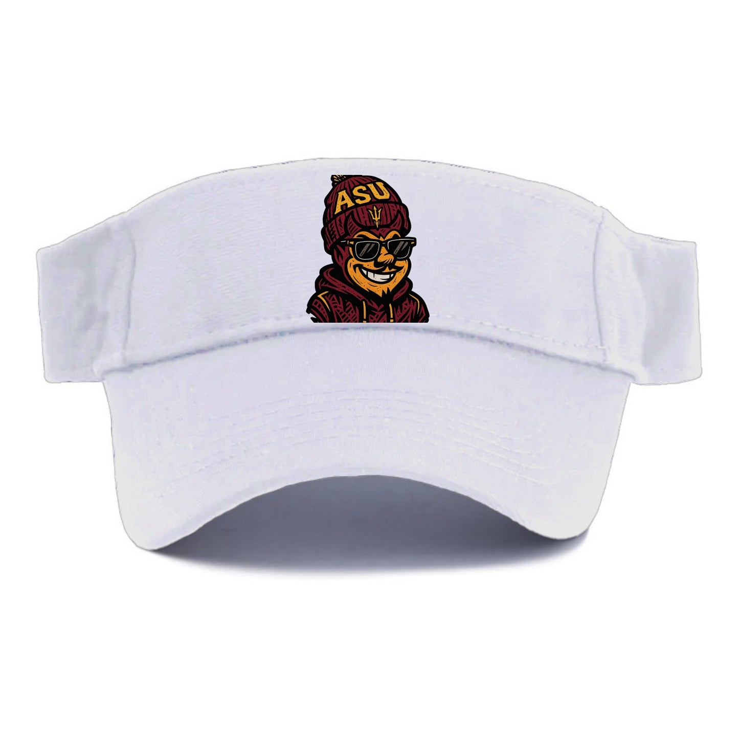 Tempe Sparky wearing Arizona State beanie with fork patch - Visor - White
