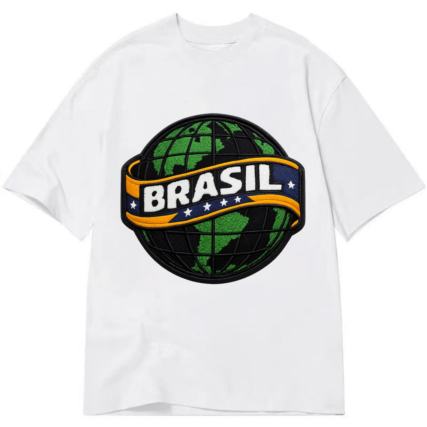 BRAZILIAN FLAG GLOBE - green globe with banner in green yellow blue , Brasil - Classic T-shirt - White