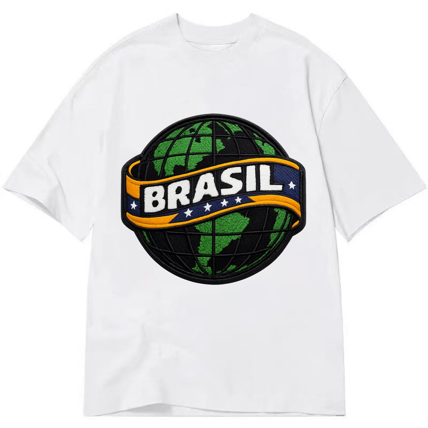 BRAZILIAN FLAG GLOBE - green globe with banner in green yellow blue , Brasil - Classic T-shirt - White