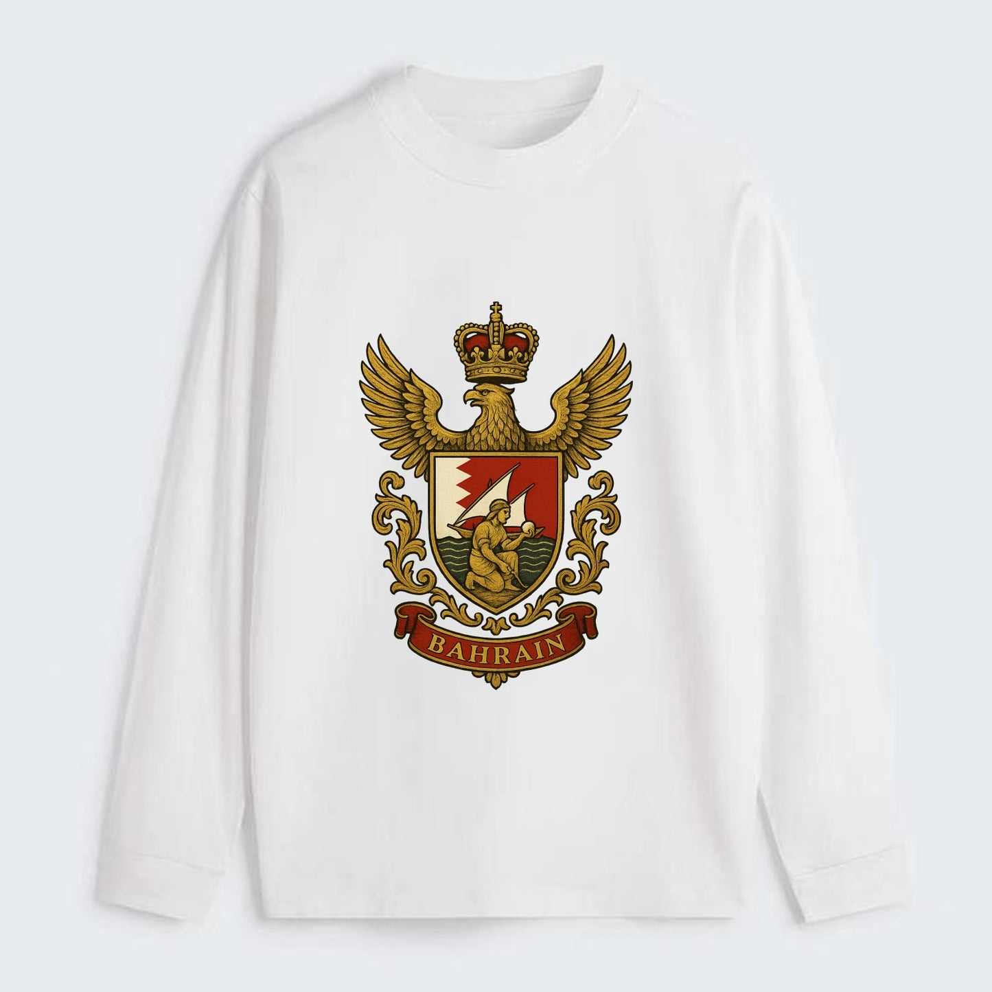Bahrain Heritage Badge - Classic Long Sleeve Shirt - White