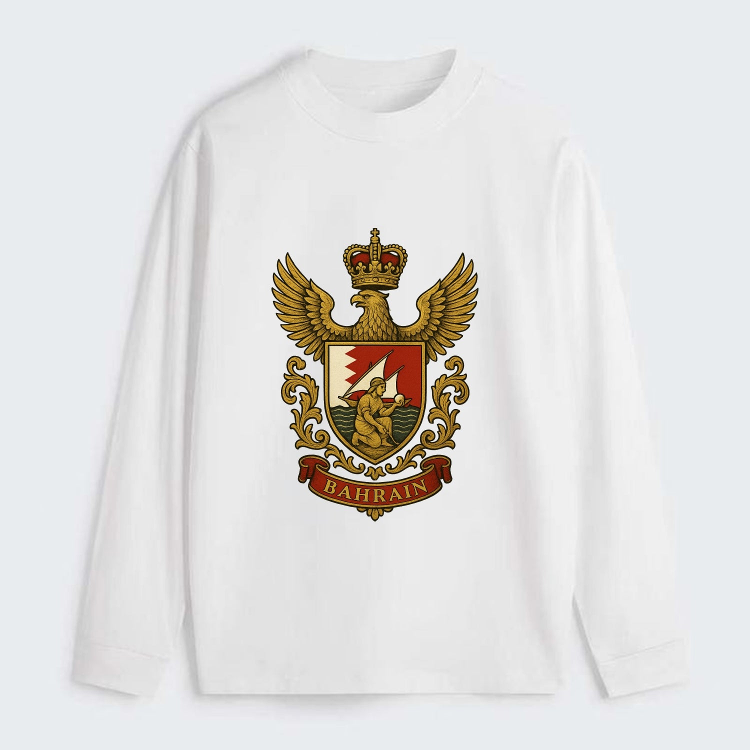 Bahrain Heritage Badge - Classic Long Sleeve Shirt - White