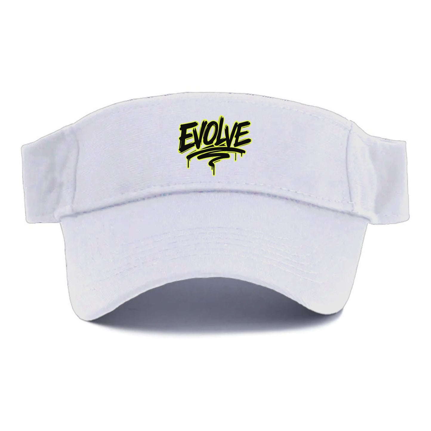 Bold typography design - "EVOLVE" - changing, becoming better - Visor - White