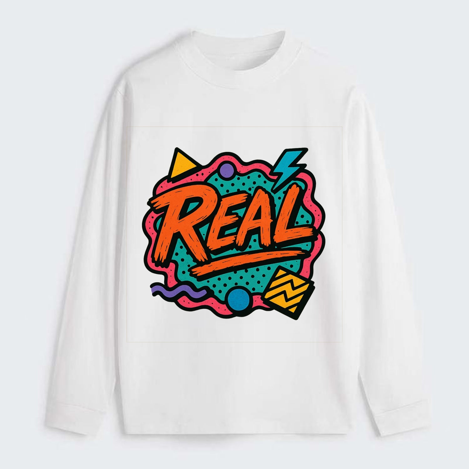 Imperfect brush strokes spelling "Real" - authenticity over perfection, - Classic Long Sleeve Shirt - White