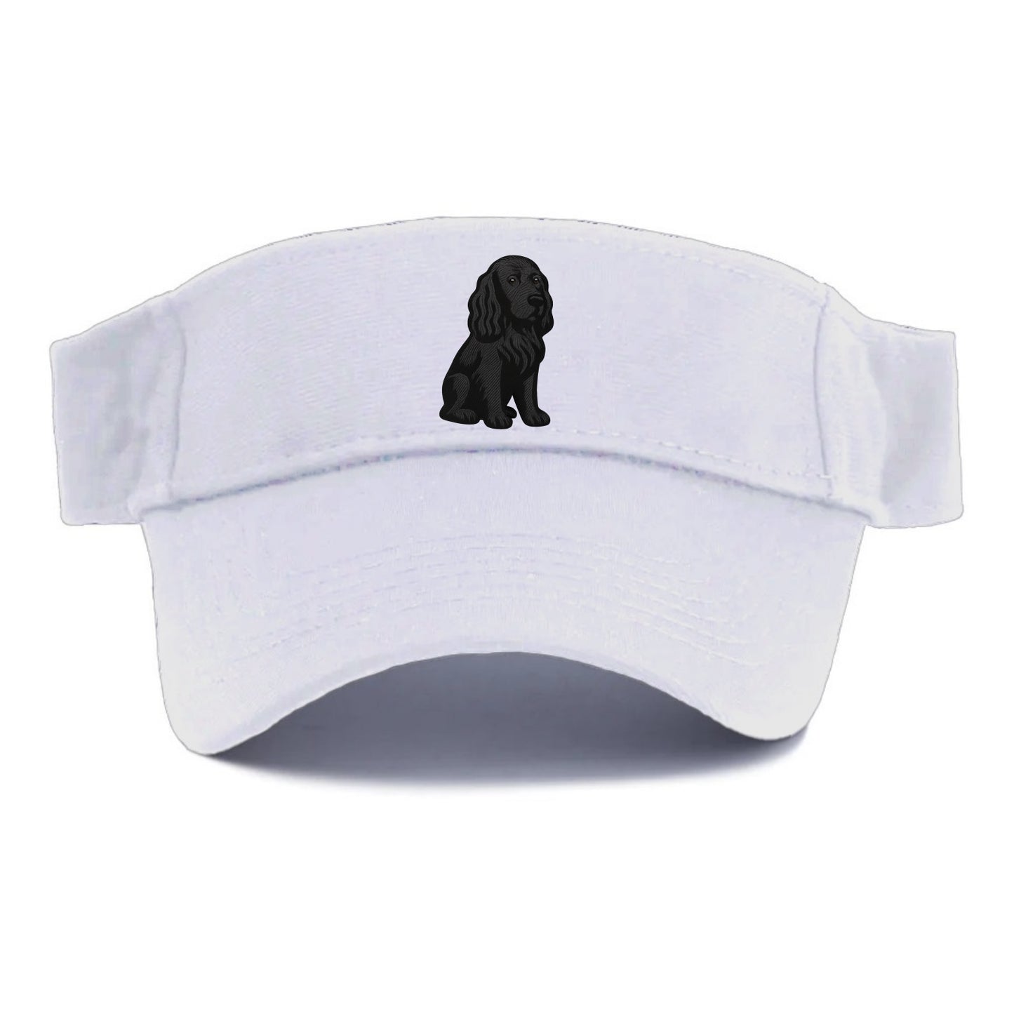 Field Spaniel - Black silky coat embroidered pose - Visor - White