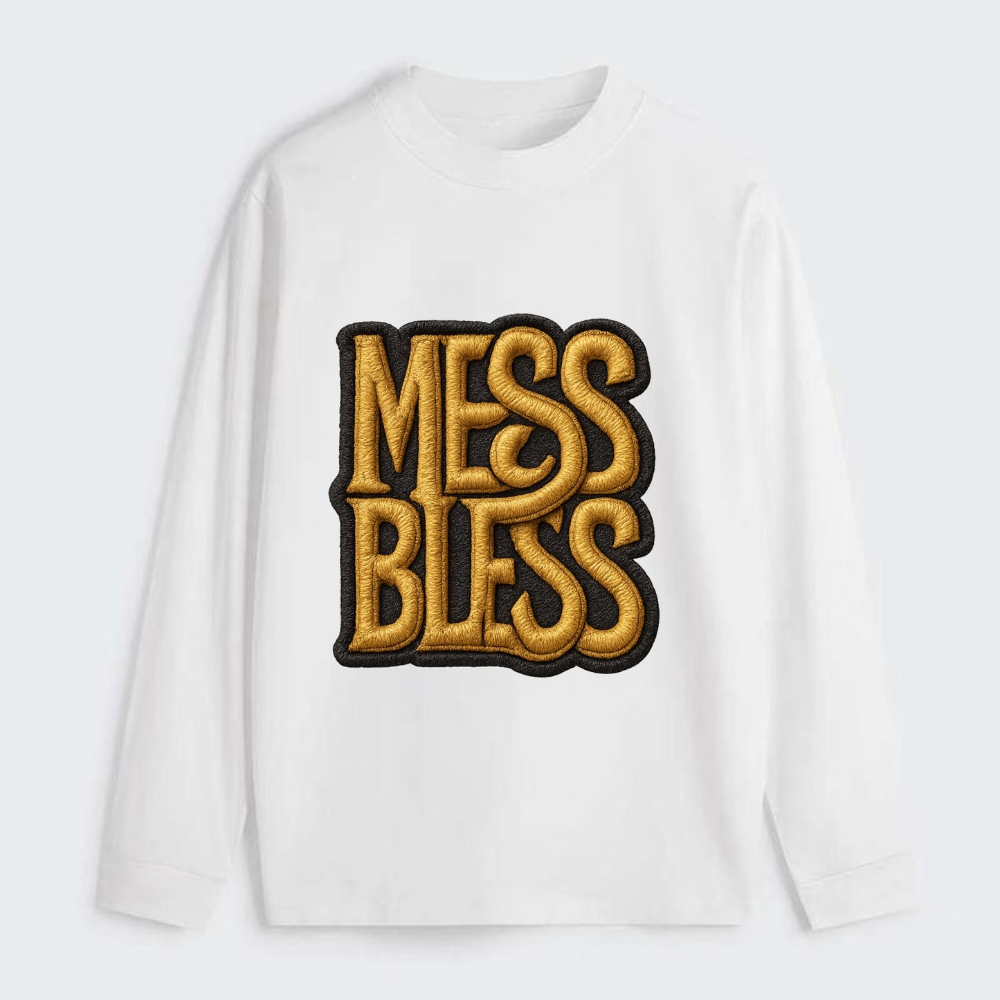 MESS;BLESS UP Gold Metallic Visor - Classic Long Sleeve Shirt - White