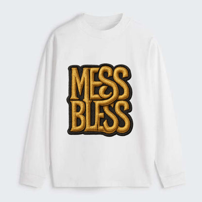 MESS;BLESS UP Gold Metallic Visor - Classic Long Sleeve Shirt - White