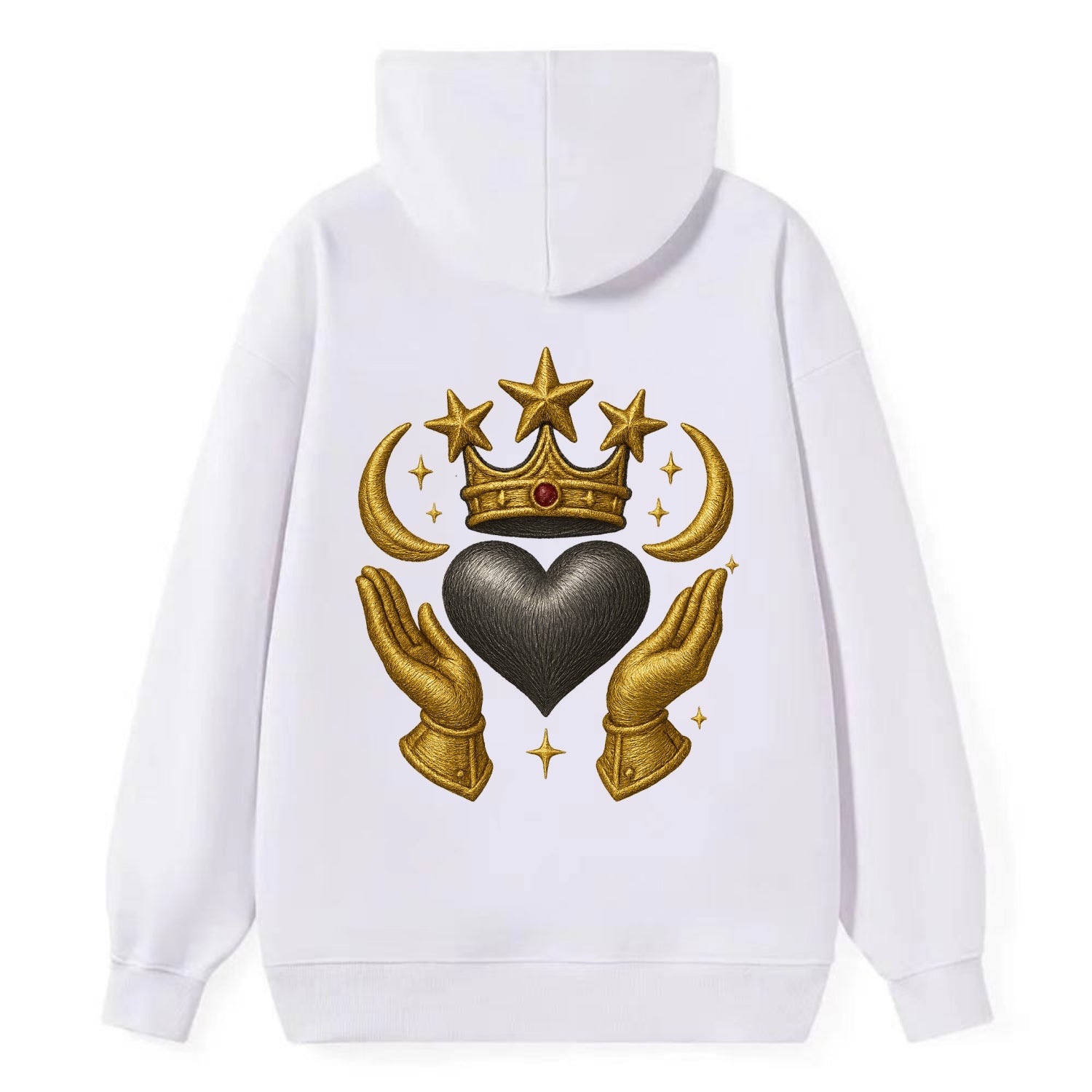 Sun goddess crown radiating golden rays over a midnight heart with - Classic Pullover Hoodie - White