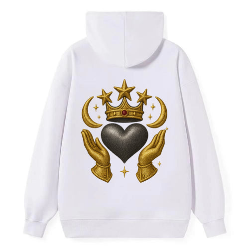 Sun goddess crown radiating golden rays over a midnight heart with - Classic Pullover Hoodie